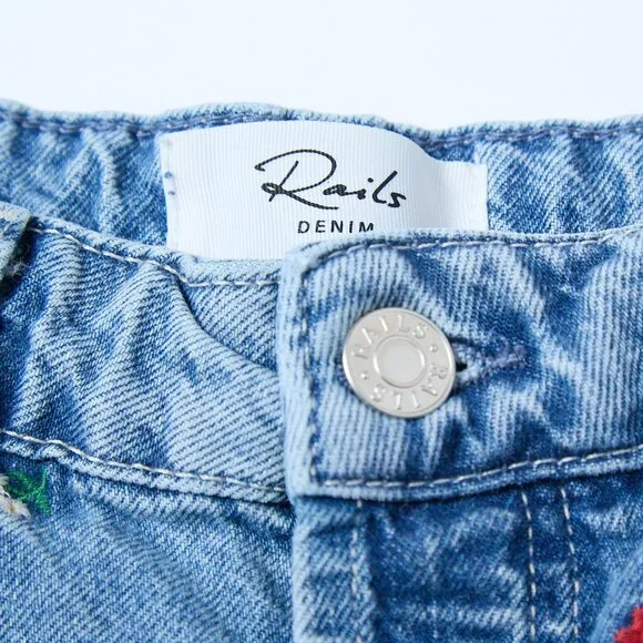 Rails Zuma Embroidered Flower Field Frayed Hem Denim Shorts Size 25 cottagecore - Picture 4 of 16